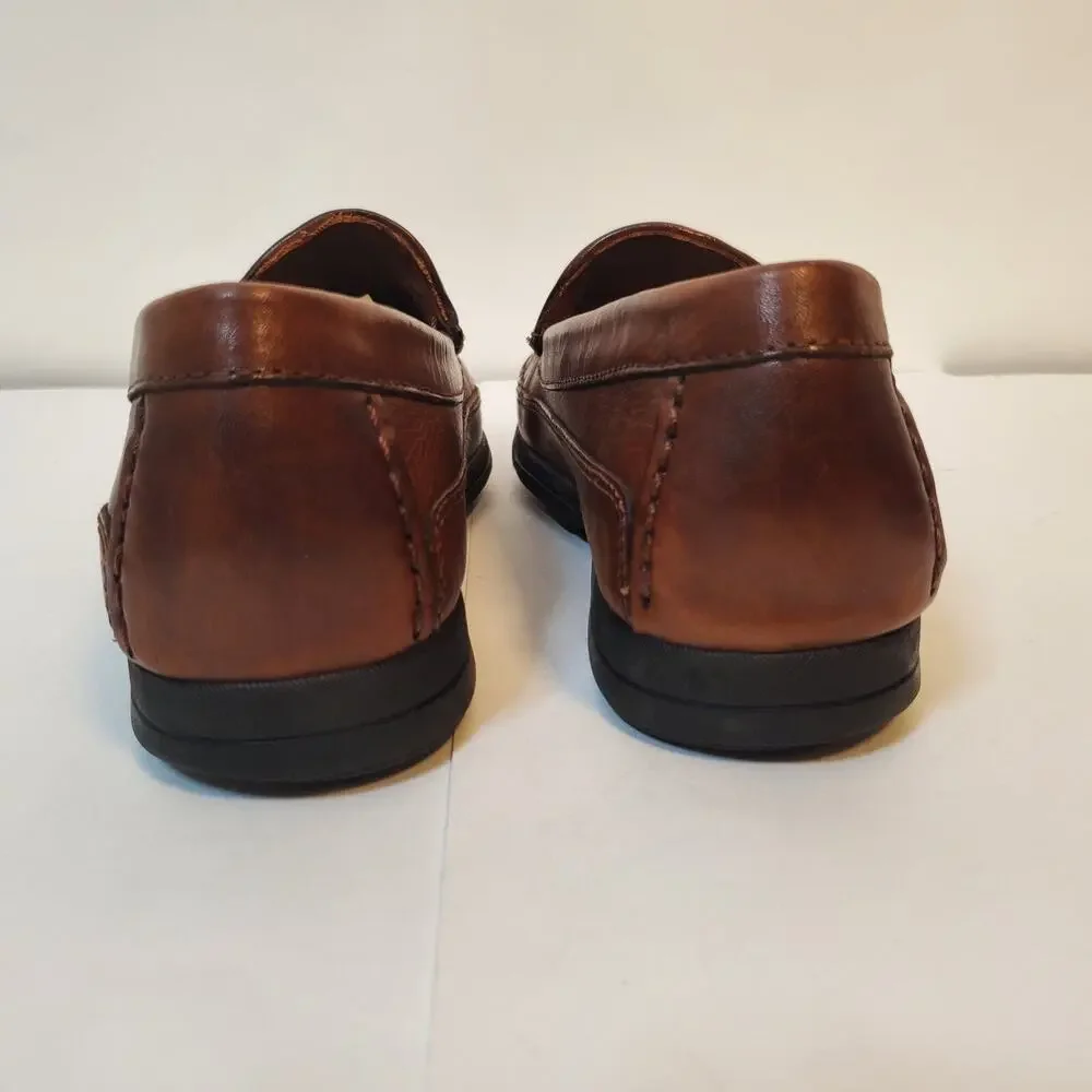 Dockers Mens SZ 12 D Brown Leather Loafers Woven Toebox Brazil 90-7358